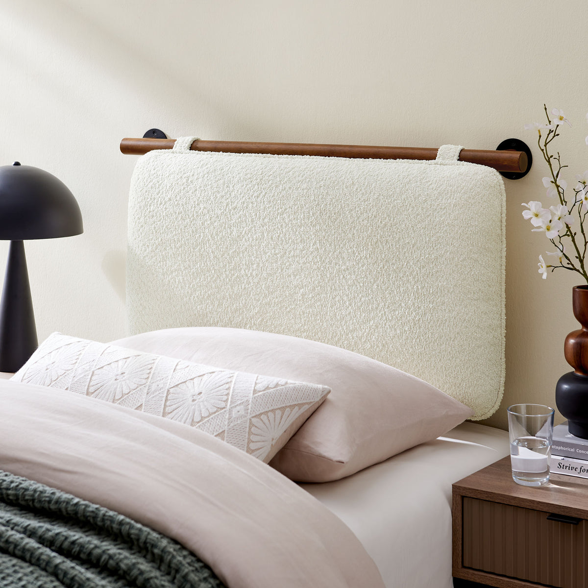 Anela Wall-Mounted Chenille Upholstered Twin Headboard - Cream Walnut