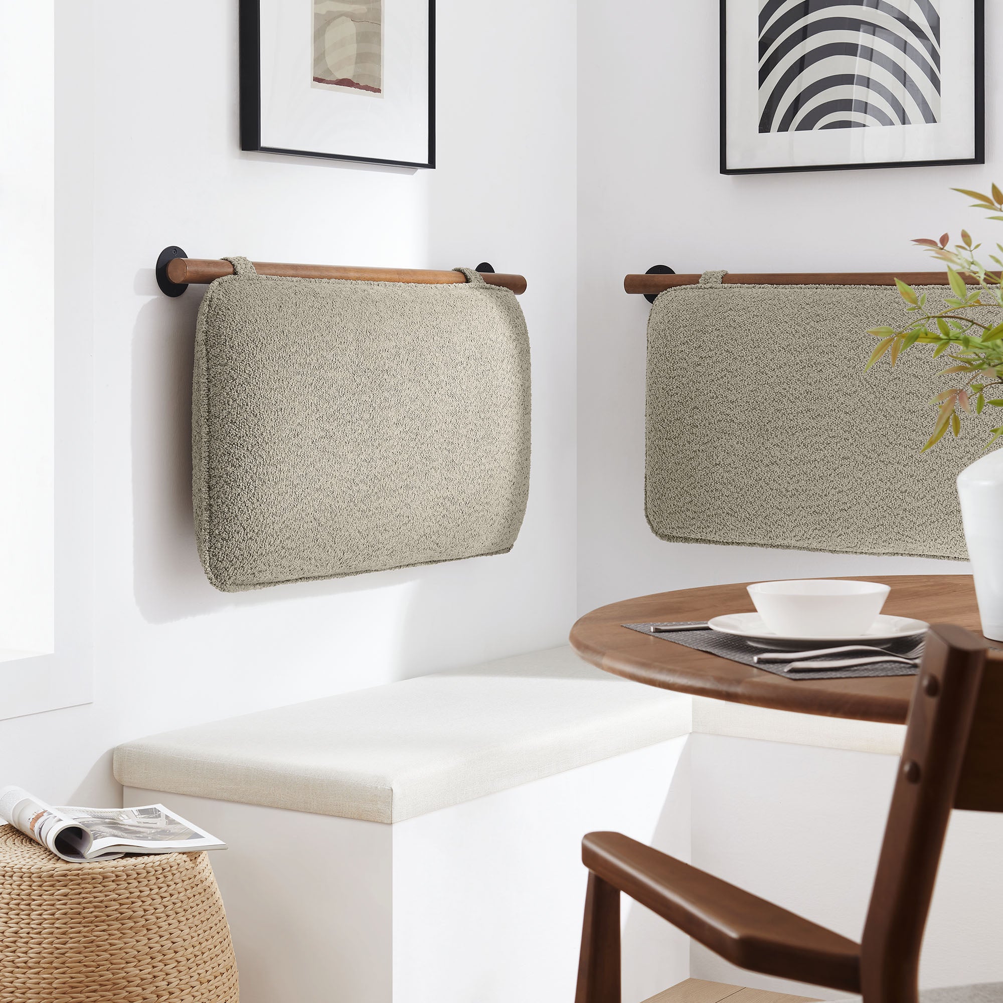 Anela Wall-Mounted Chenille Upholstered Twin Headboard - Oat Walnut
