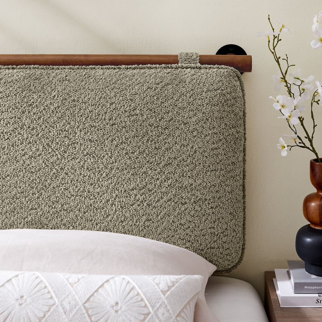 Anela Wall-Mounted Chenille Upholstered Twin Headboard - Oat Walnut