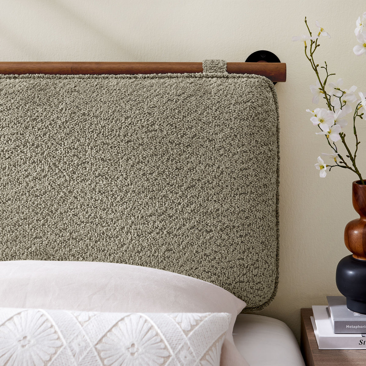Anela Wall-Mounted Chenille Upholstered Twin Headboard - Oat Walnut
