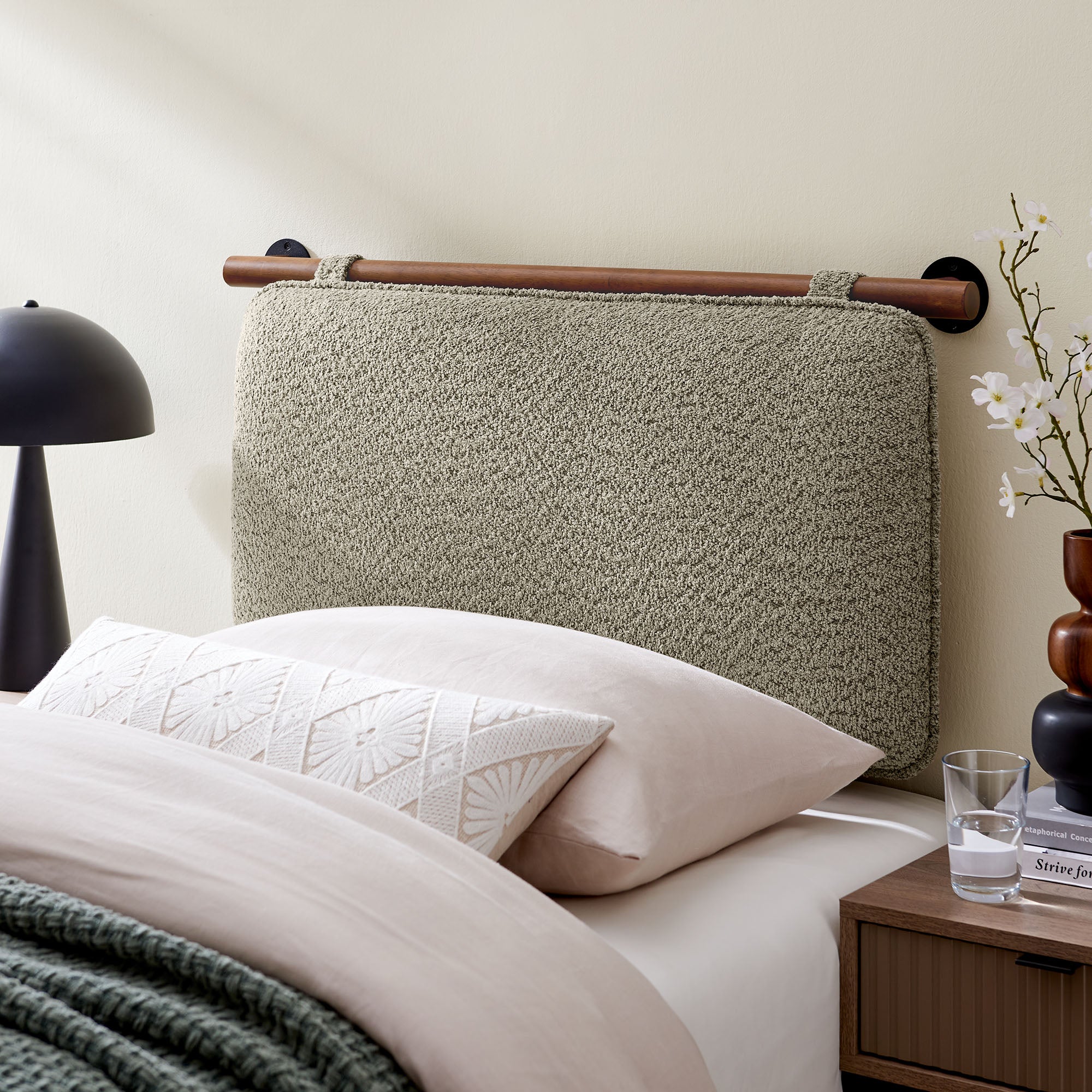 Anela Wall-Mounted Chenille Upholstered Twin Headboard - Oat Walnut