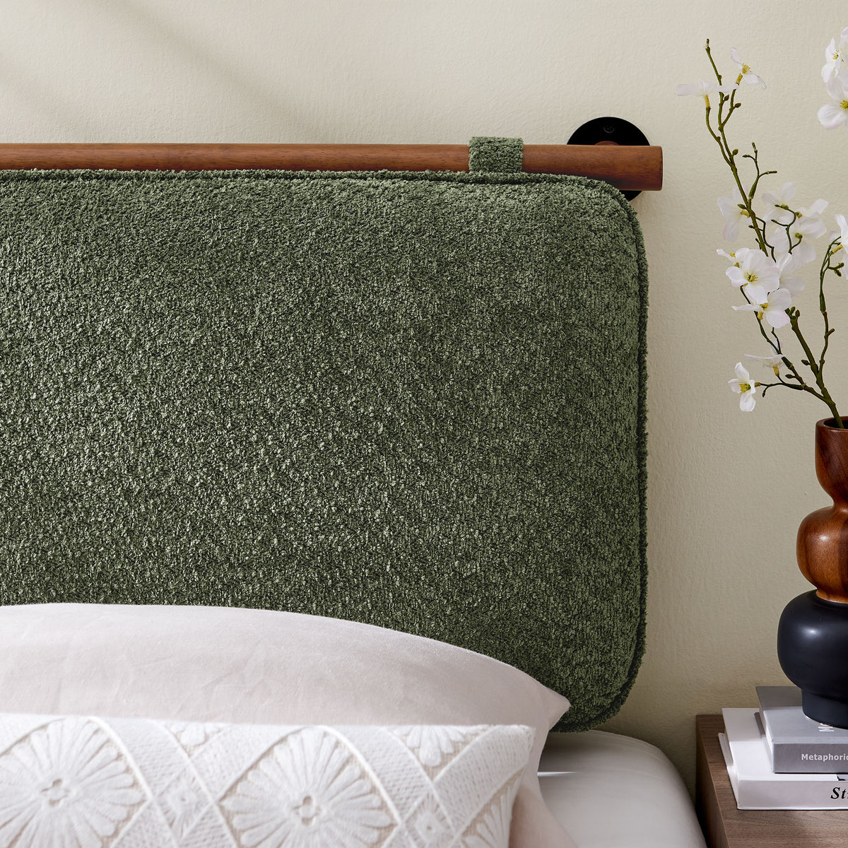 Anela Wall-Mounted Chenille Upholstered Twin Headboard - Sage Walnut