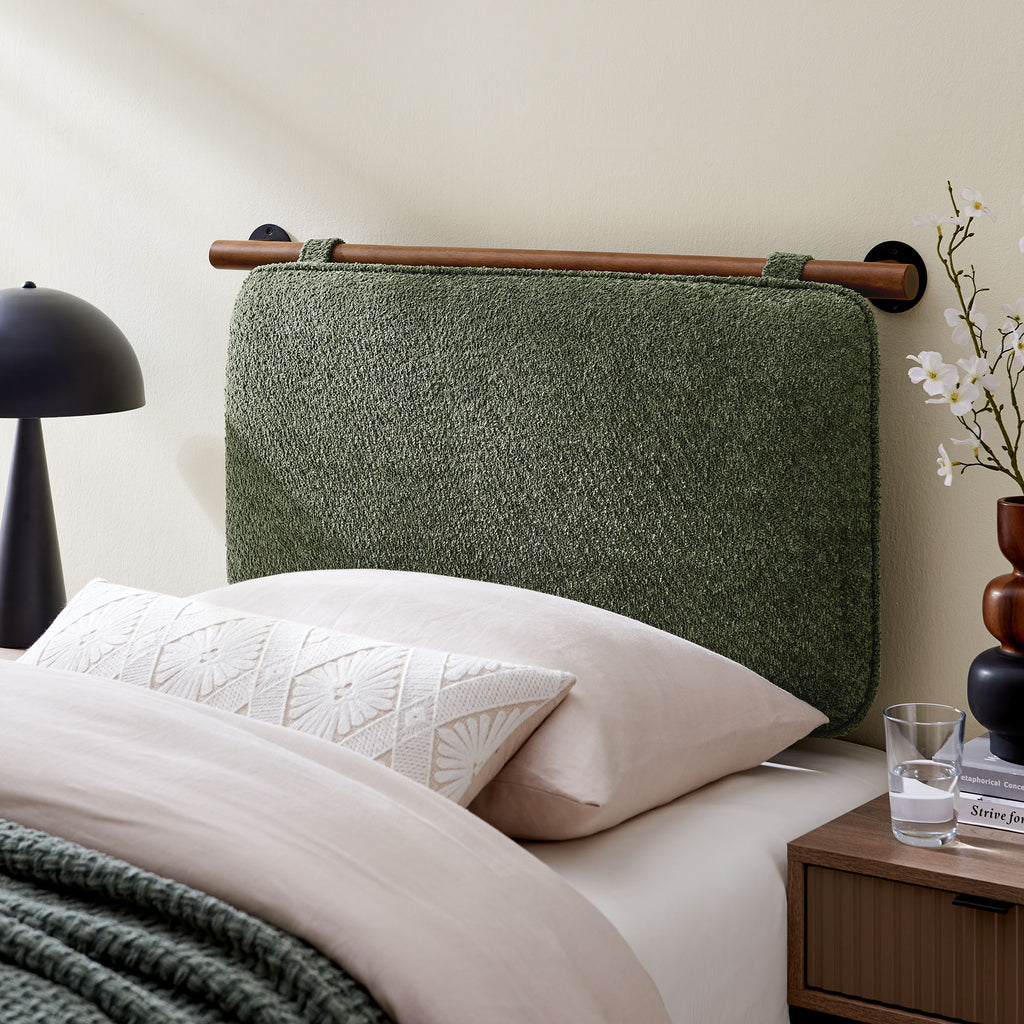 Anela Wall-Mounted Chenille Upholstered Twin Headboard - Sage Walnut