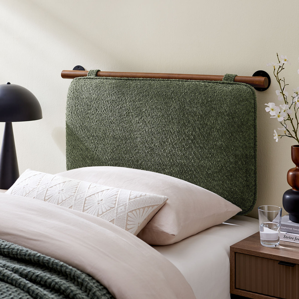 Anela Wall-Mounted Chenille Upholstered Twin Headboard - Sage Walnut