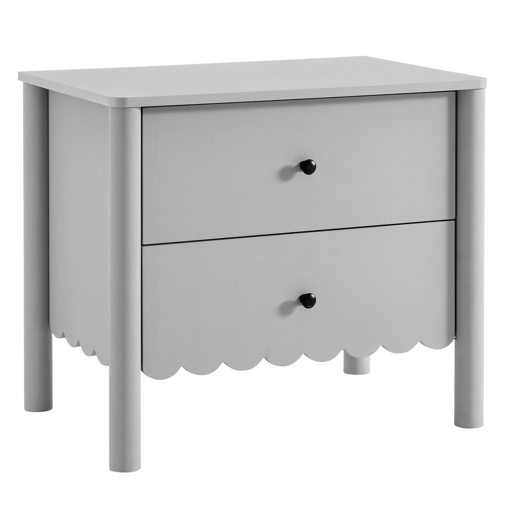 Emmeline Scalloped 2-Drawer Nightstand - Light Gray