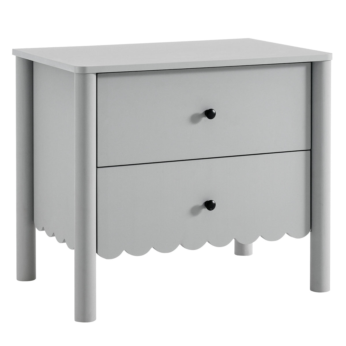 Emmeline Scalloped 2-Drawer Nightstand - Light Gray