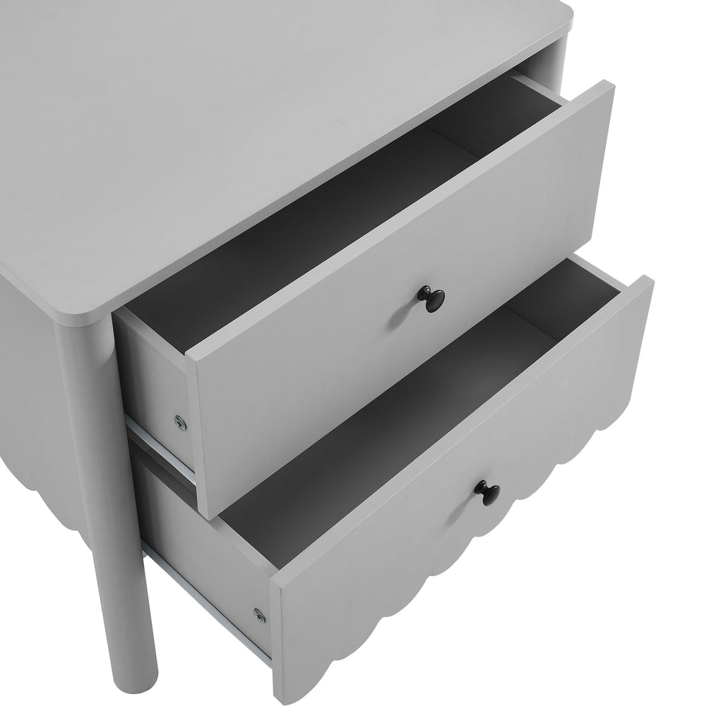 Emmeline Scalloped 2-Drawer Nightstand - Light Gray