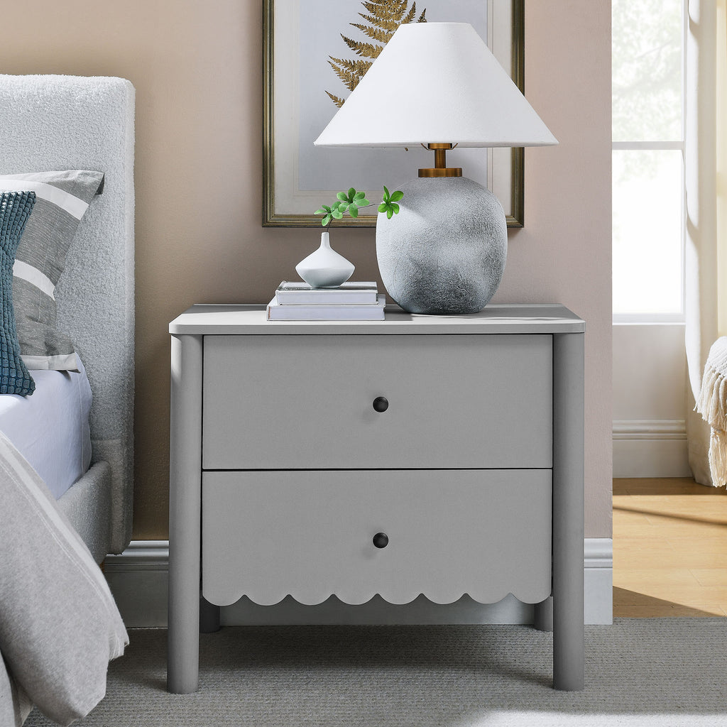 Emmeline Scalloped 2-Drawer Nightstand - Light Gray