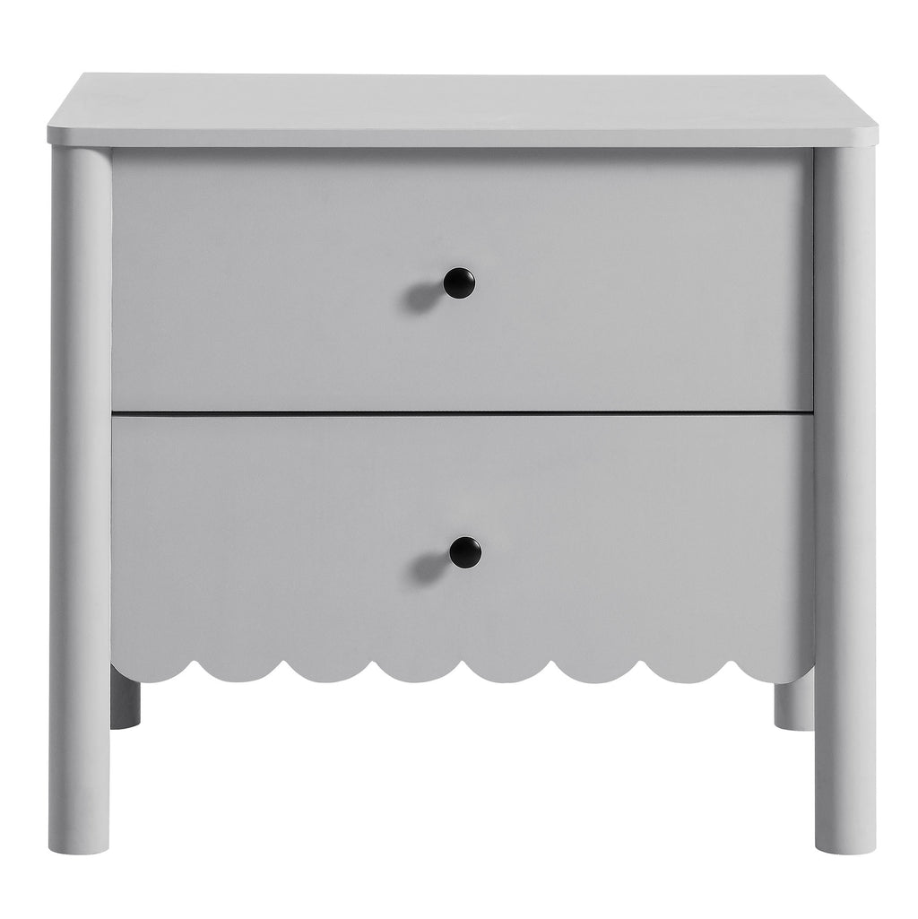 Emmeline Scalloped 2-Drawer Nightstand - Light Gray