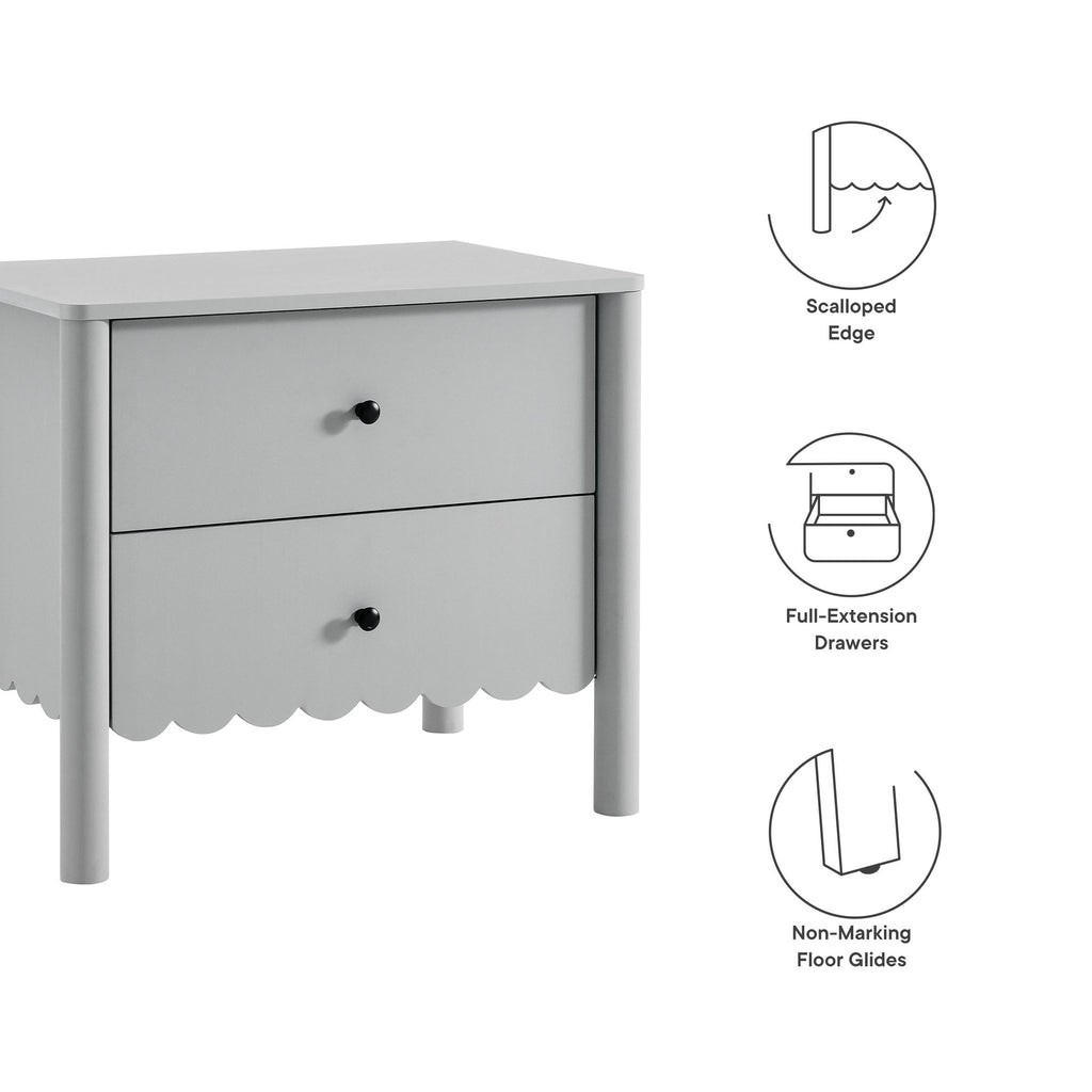 Emmeline Scalloped 2-Drawer Nightstand - Light Gray