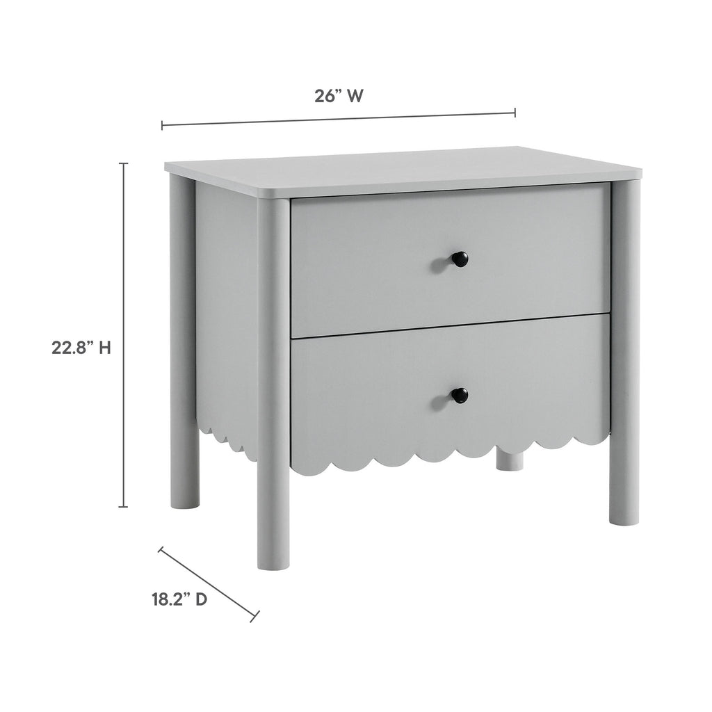 Emmeline Scalloped 2-Drawer Nightstand - Light Gray