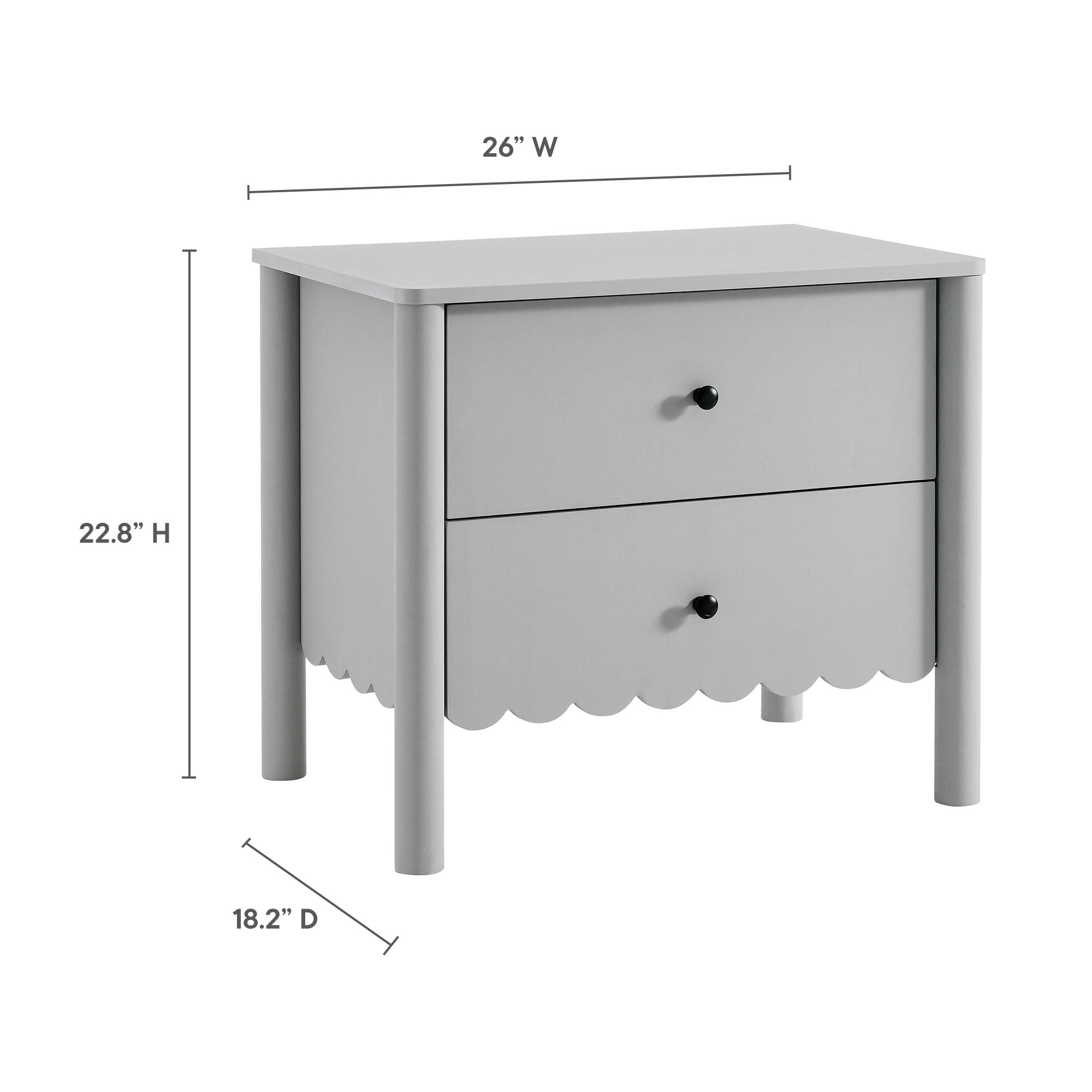 Emmeline Scalloped 2-Drawer Nightstand - Light Gray