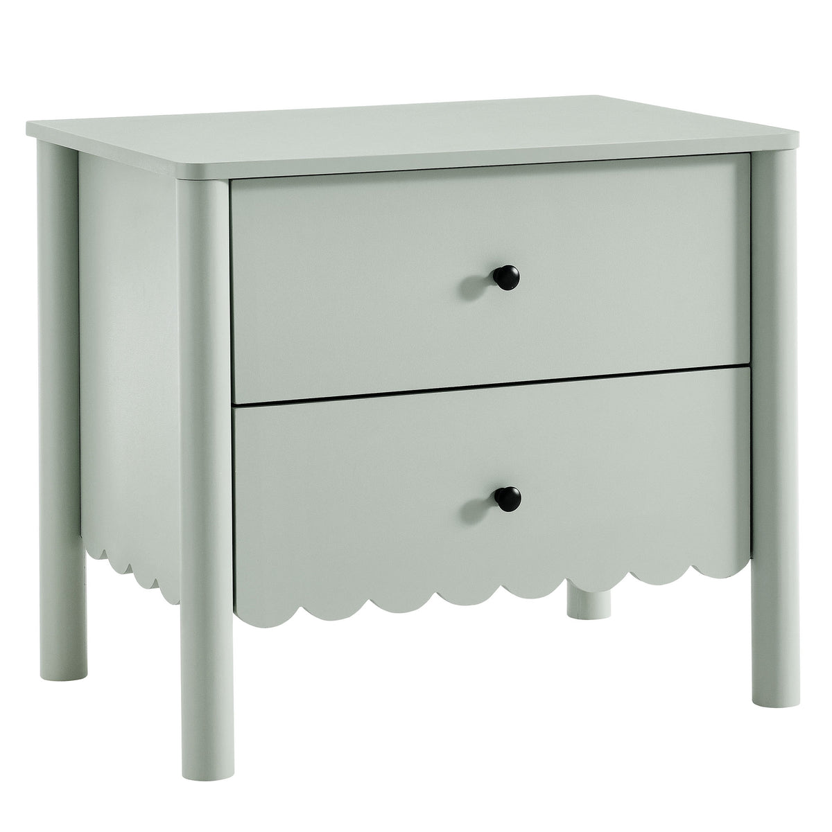 Emmeline Scalloped 2-Drawer Nightstand - Sage
