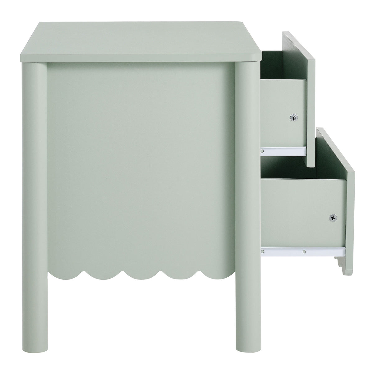 Emmeline Scalloped 2-Drawer Nightstand - Sage