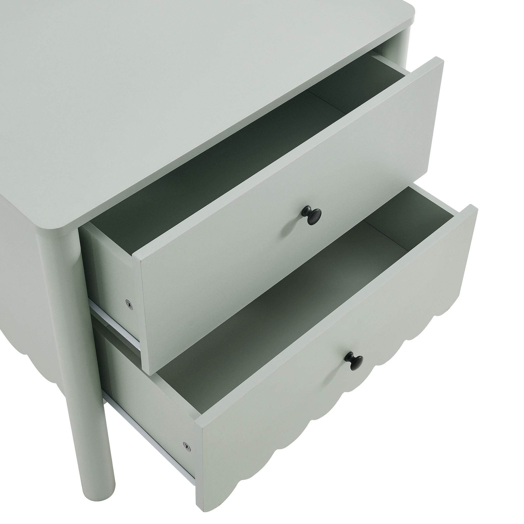 Emmeline Scalloped 2-Drawer Nightstand - Sage