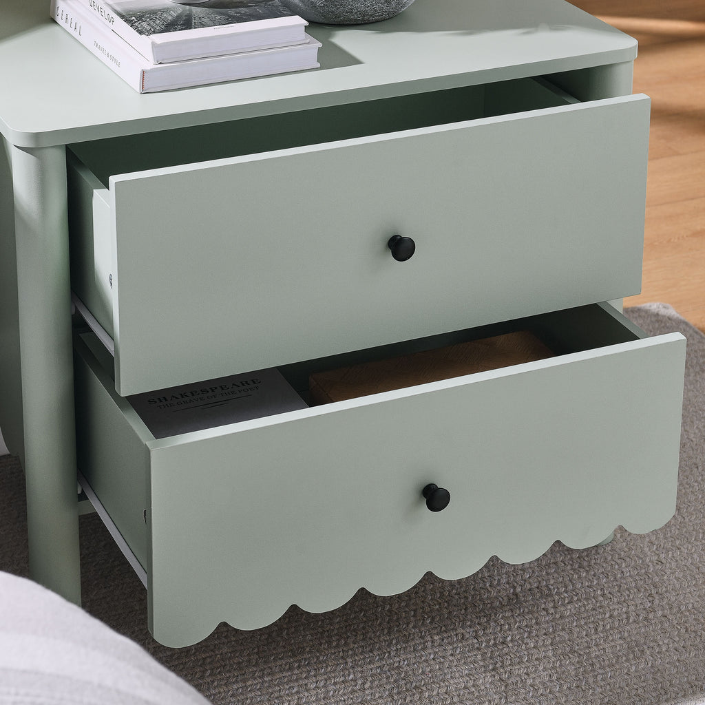 Emmeline Scalloped 2-Drawer Nightstand - Sage