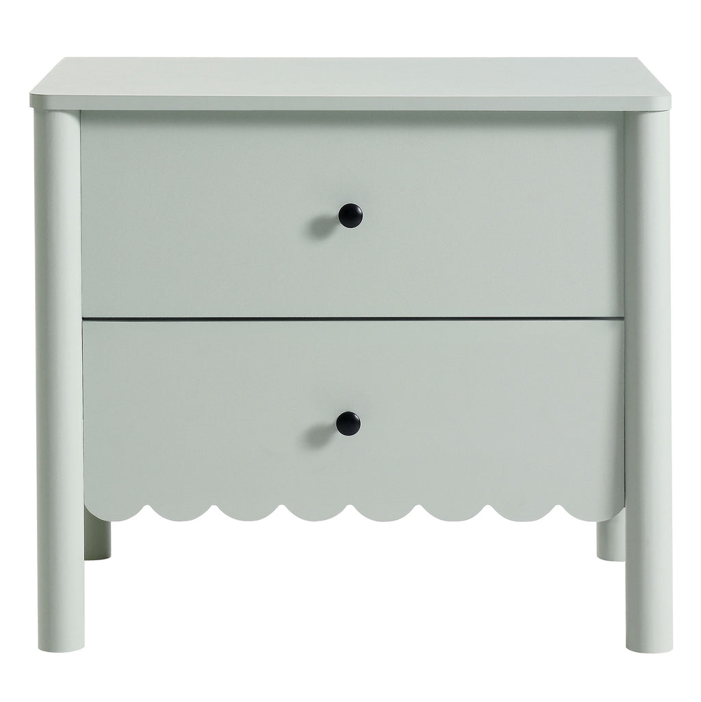 Emmeline Scalloped 2-Drawer Nightstand - Sage