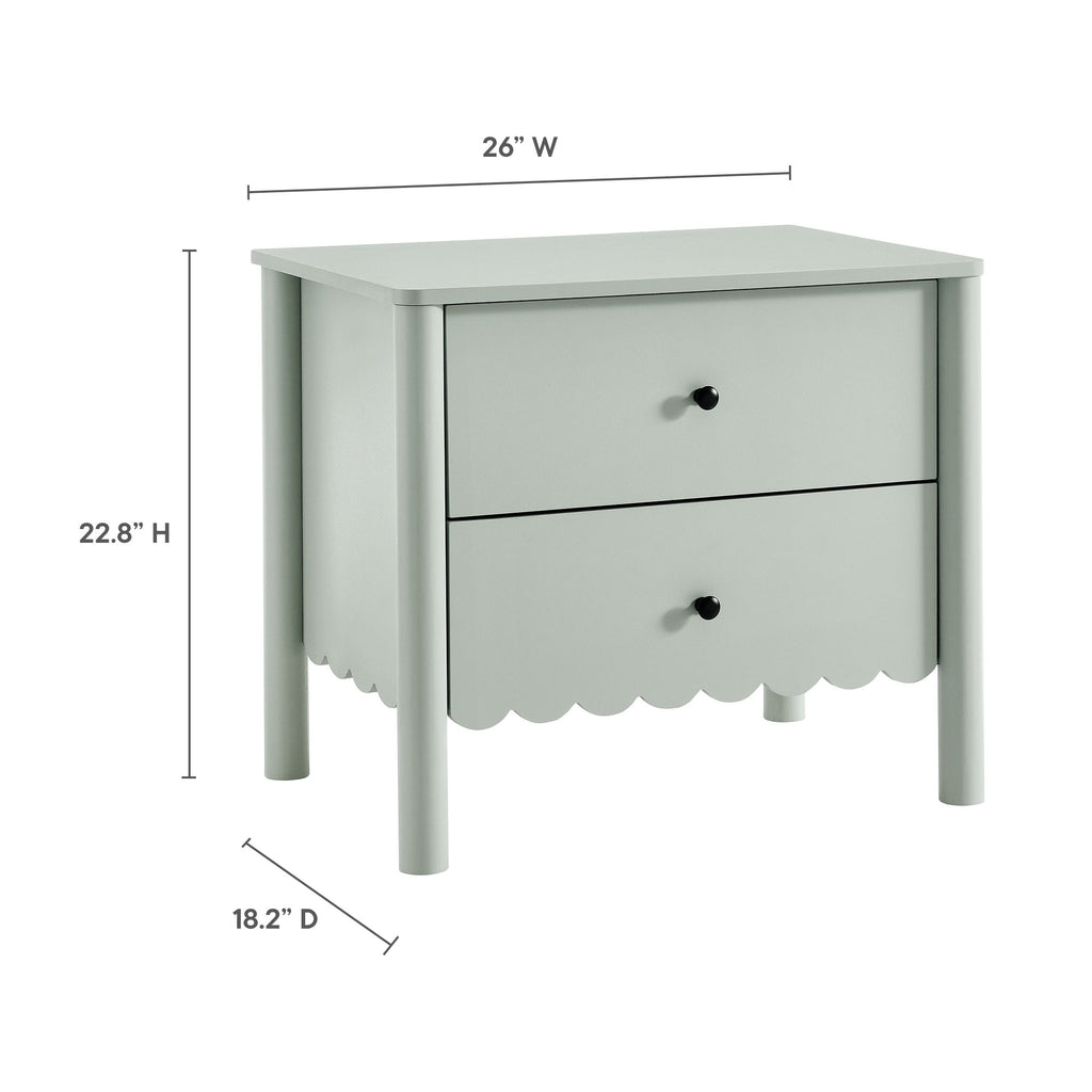Emmeline Scalloped 2-Drawer Nightstand - Sage