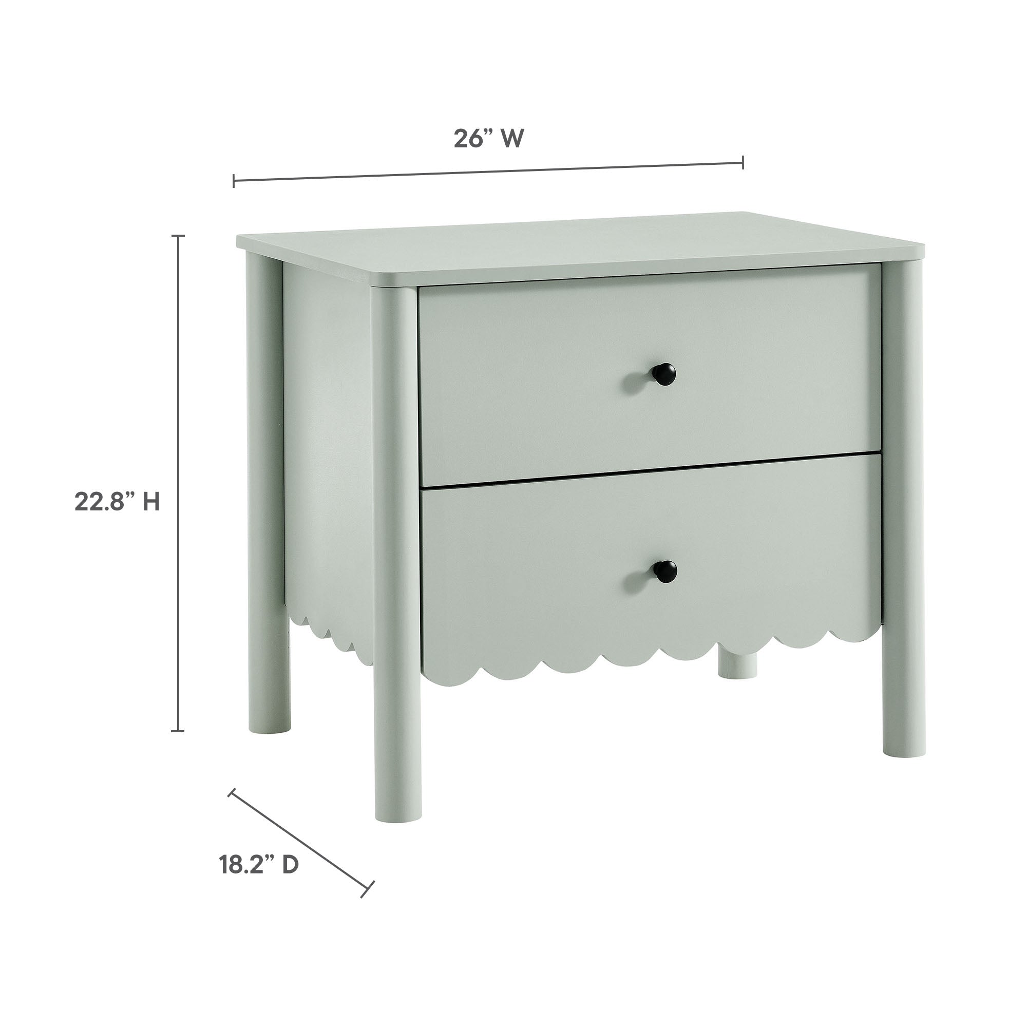 Emmeline Scalloped 2-Drawer Nightstand - Sage