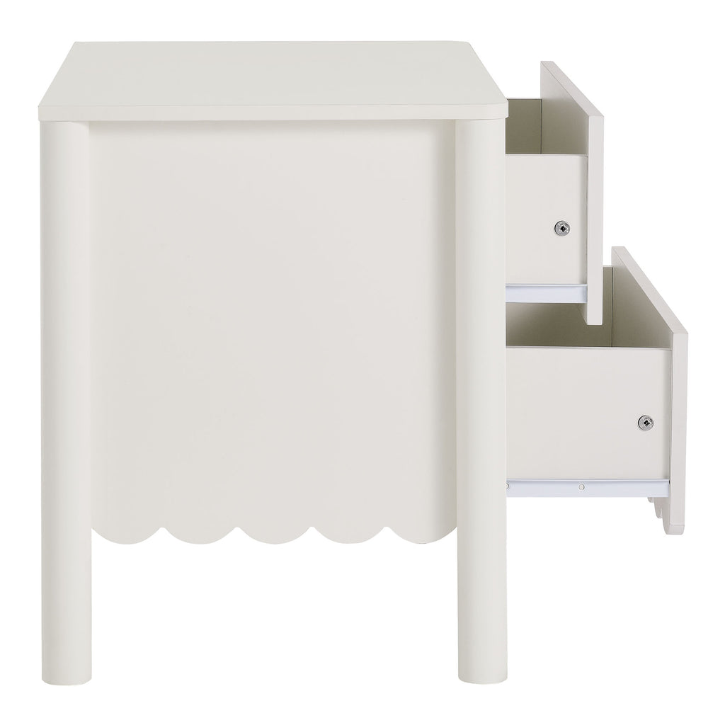 Emmeline Scalloped 2-Drawer Nightstand - White