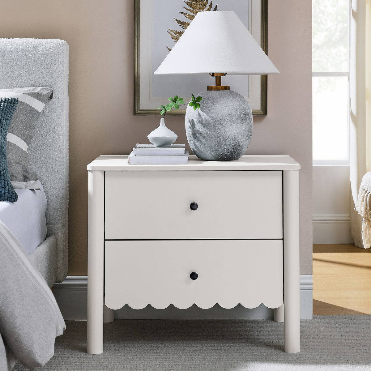 Emmeline Scalloped 2-Drawer Nightstand - White