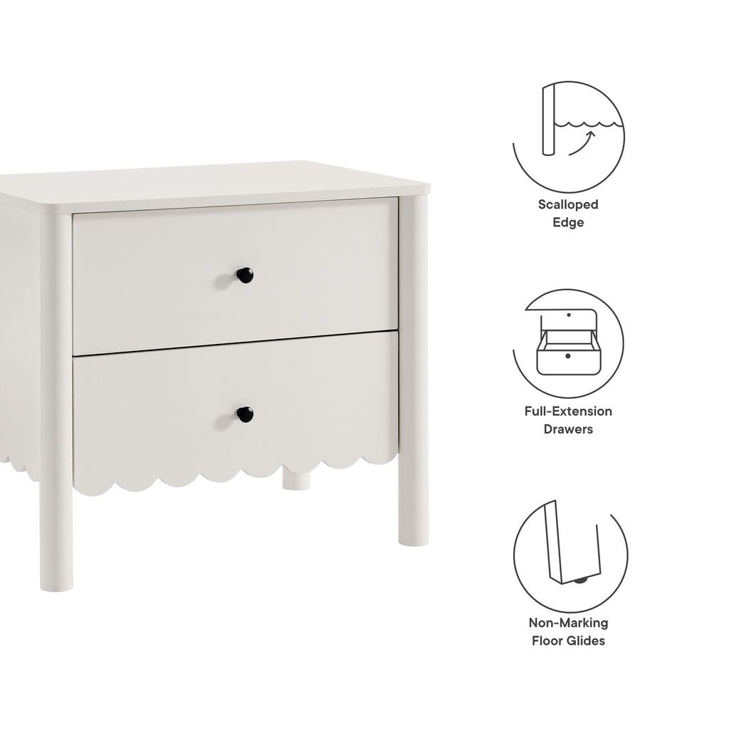 Emmeline Scalloped 2-Drawer Nightstand - White