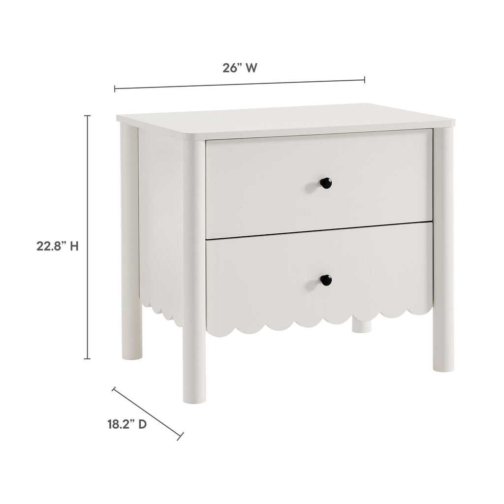 Emmeline Scalloped 2-Drawer Nightstand - White