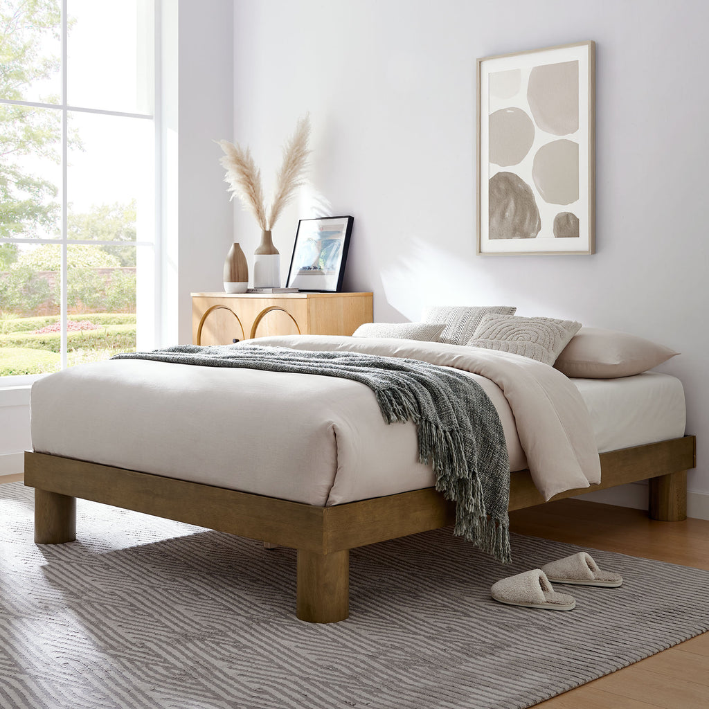 Runa Wood King Platform Bed - French Oak