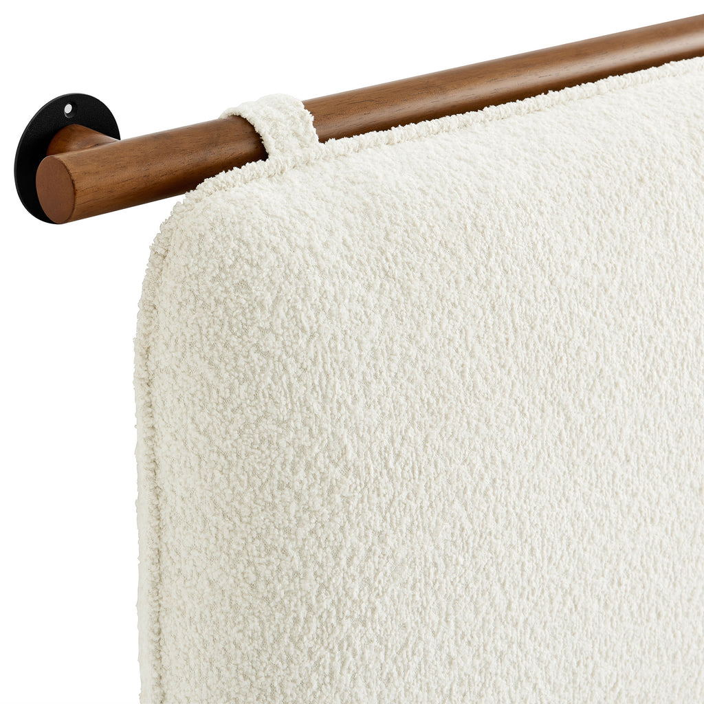 Anela Wall-Mounted Chenille Upholstered Full Headboard - Cream Walnut