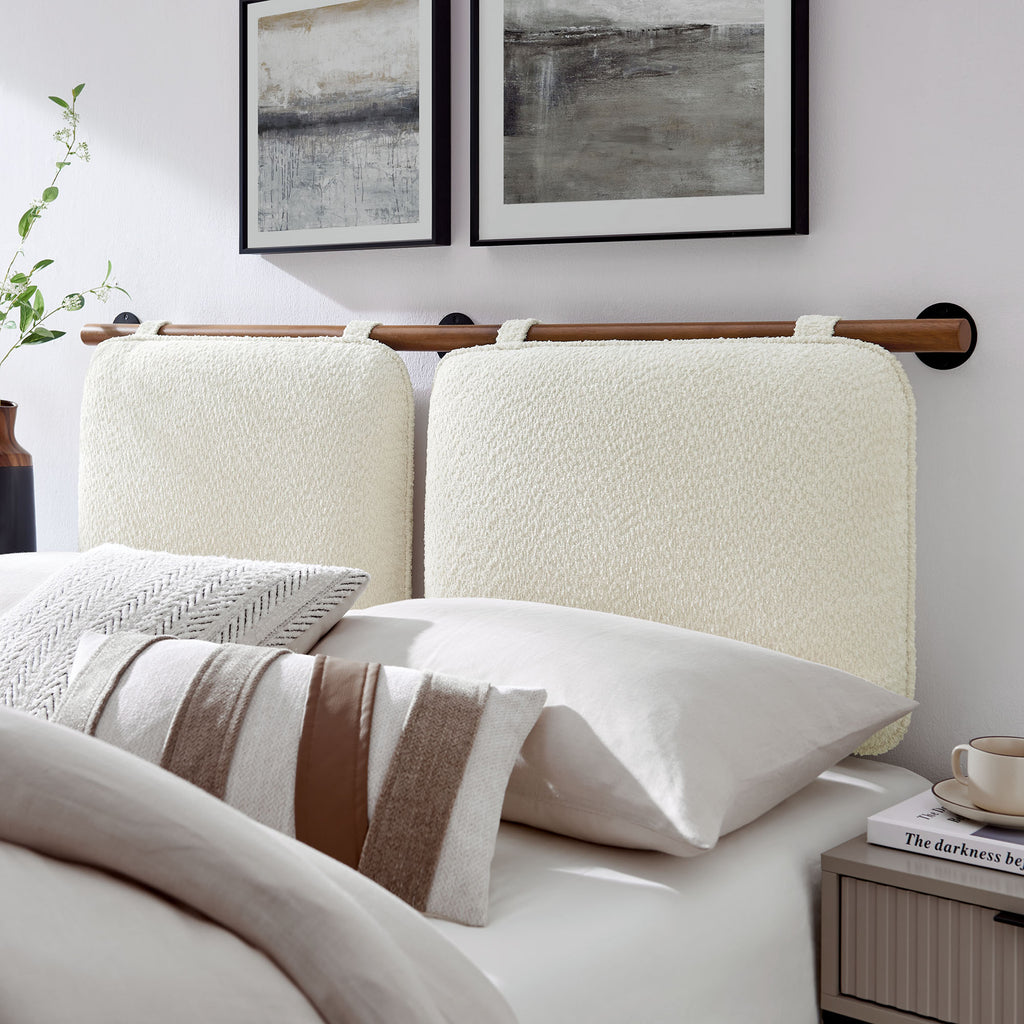Anela Wall-Mounted Chenille Upholstered Full Headboard - Cream Walnut