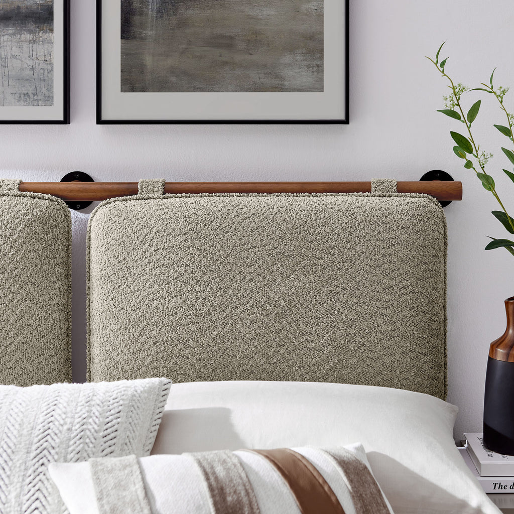 Anela Wall-Mounted Chenille Upholstered Full Headboard - Oatmeal Walnut