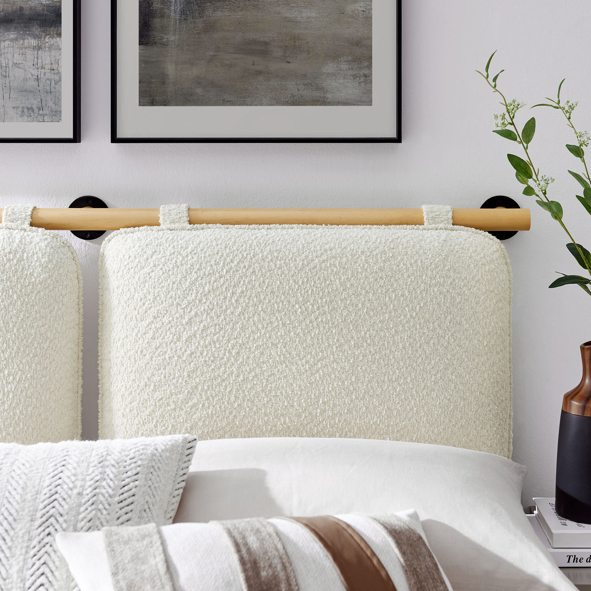 Anela Wall-Mounted Chenille Upholstered Queen Headboard - Cream Natural