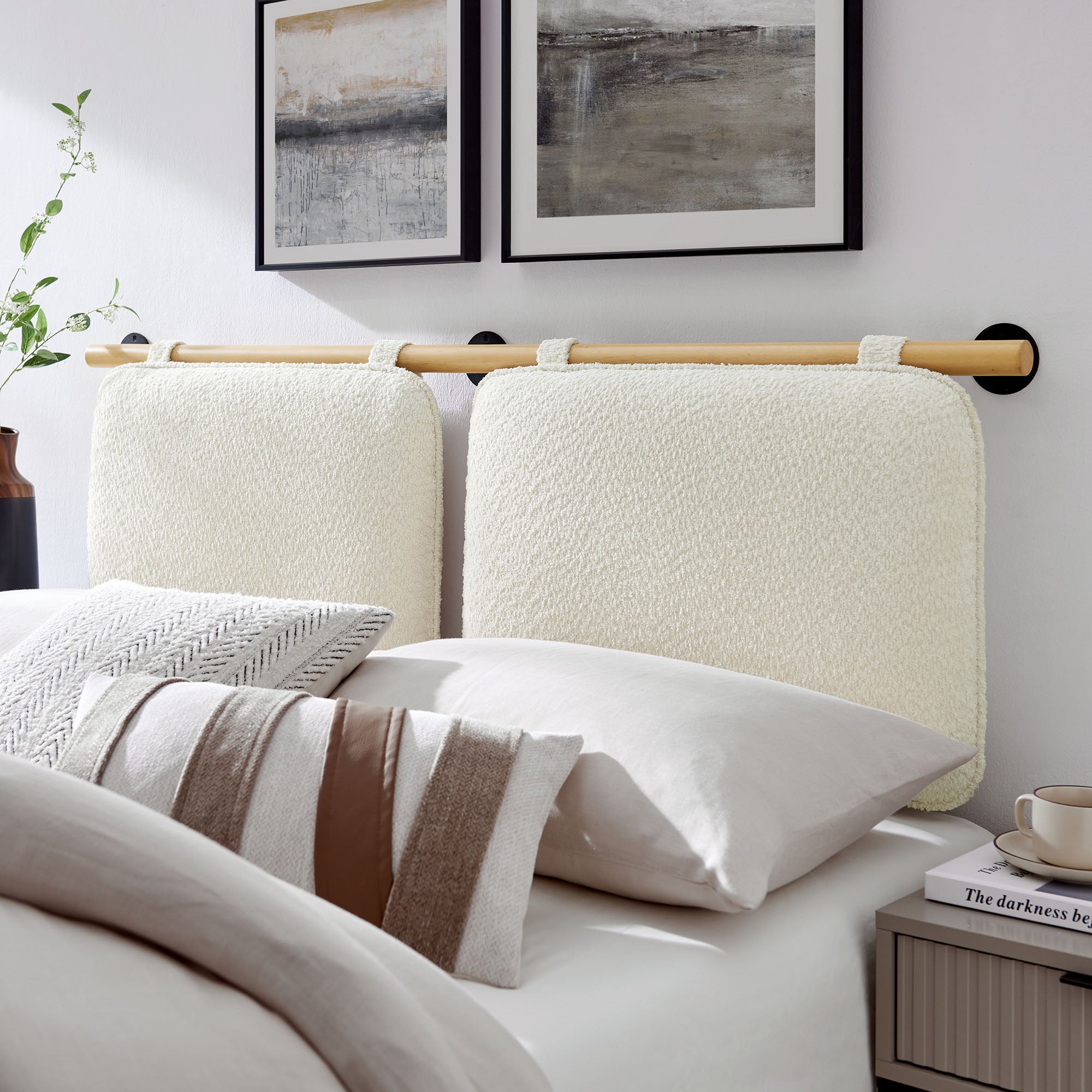 Anela Wall-Mounted Chenille Upholstered Queen Headboard - Cream Natural
