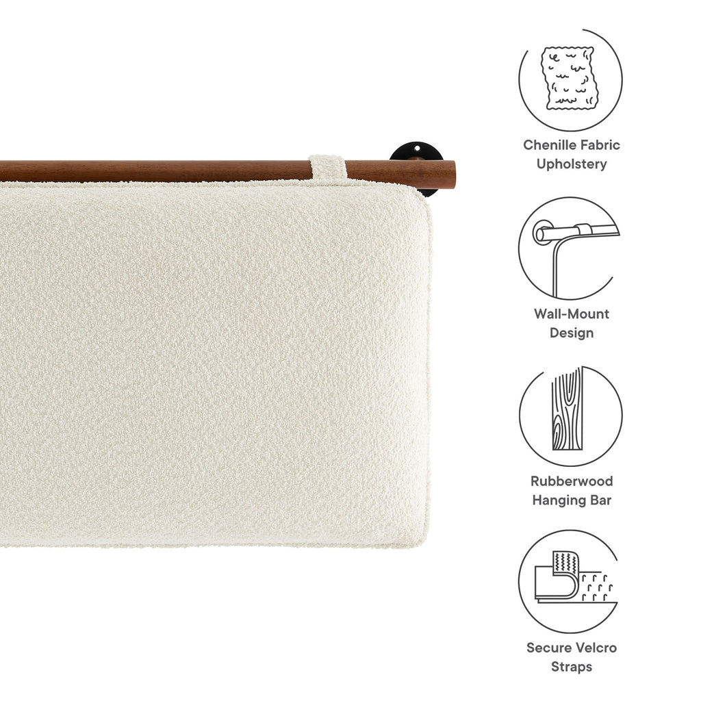 Anela Wall-Mounted Chenille Upholstered Queen Headboard - Cream Walnut