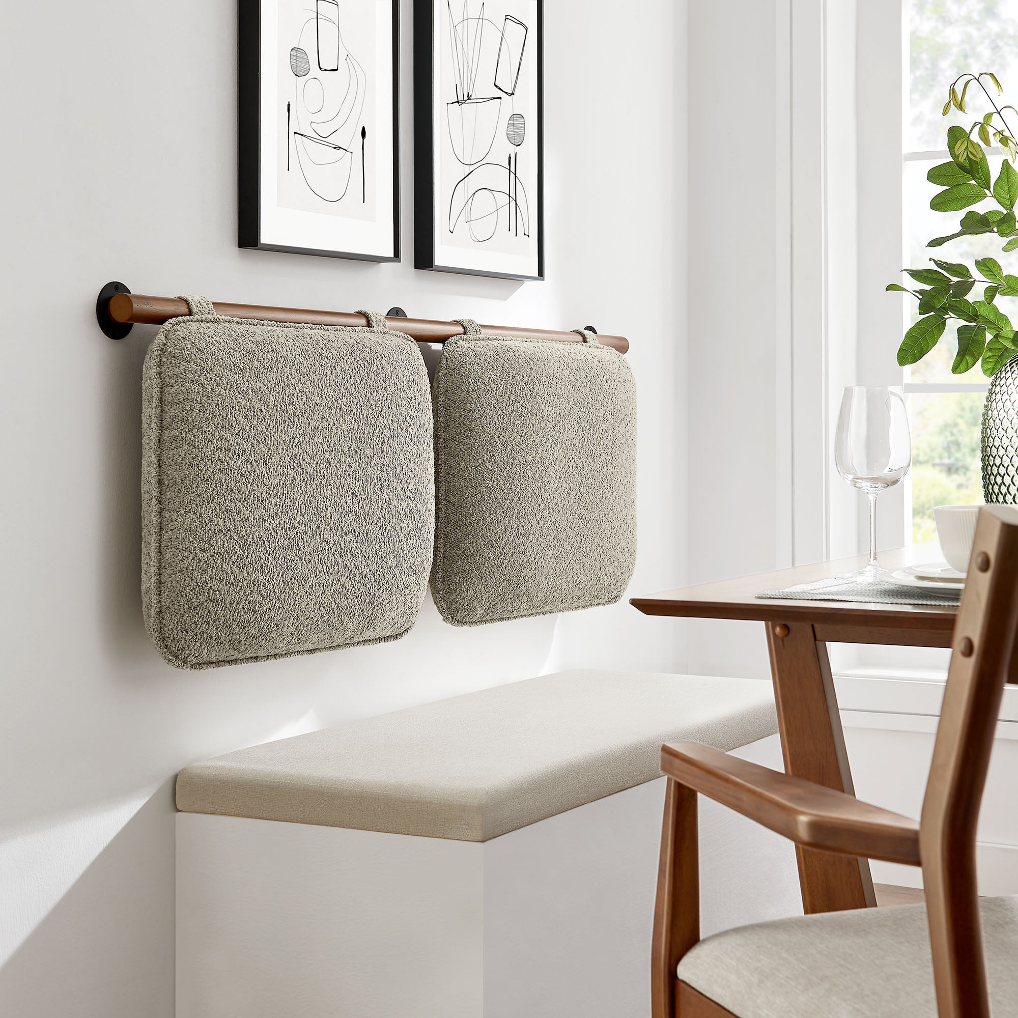 Anela Wall-Mounted Chenille Upholstered Queen Headboard - Oatmeal Walnut