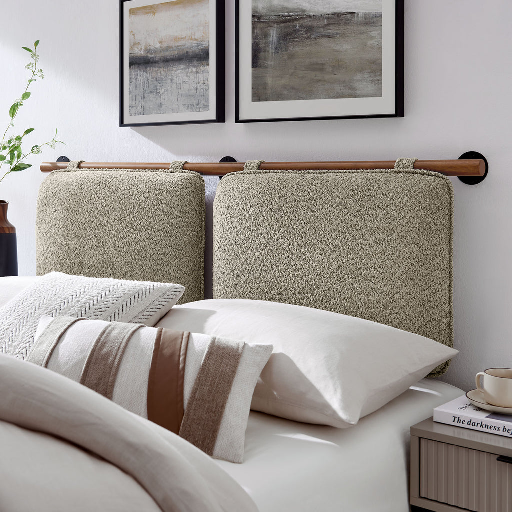 Anela Wall-Mounted Chenille Upholstered Queen Headboard - Oatmeal Walnut