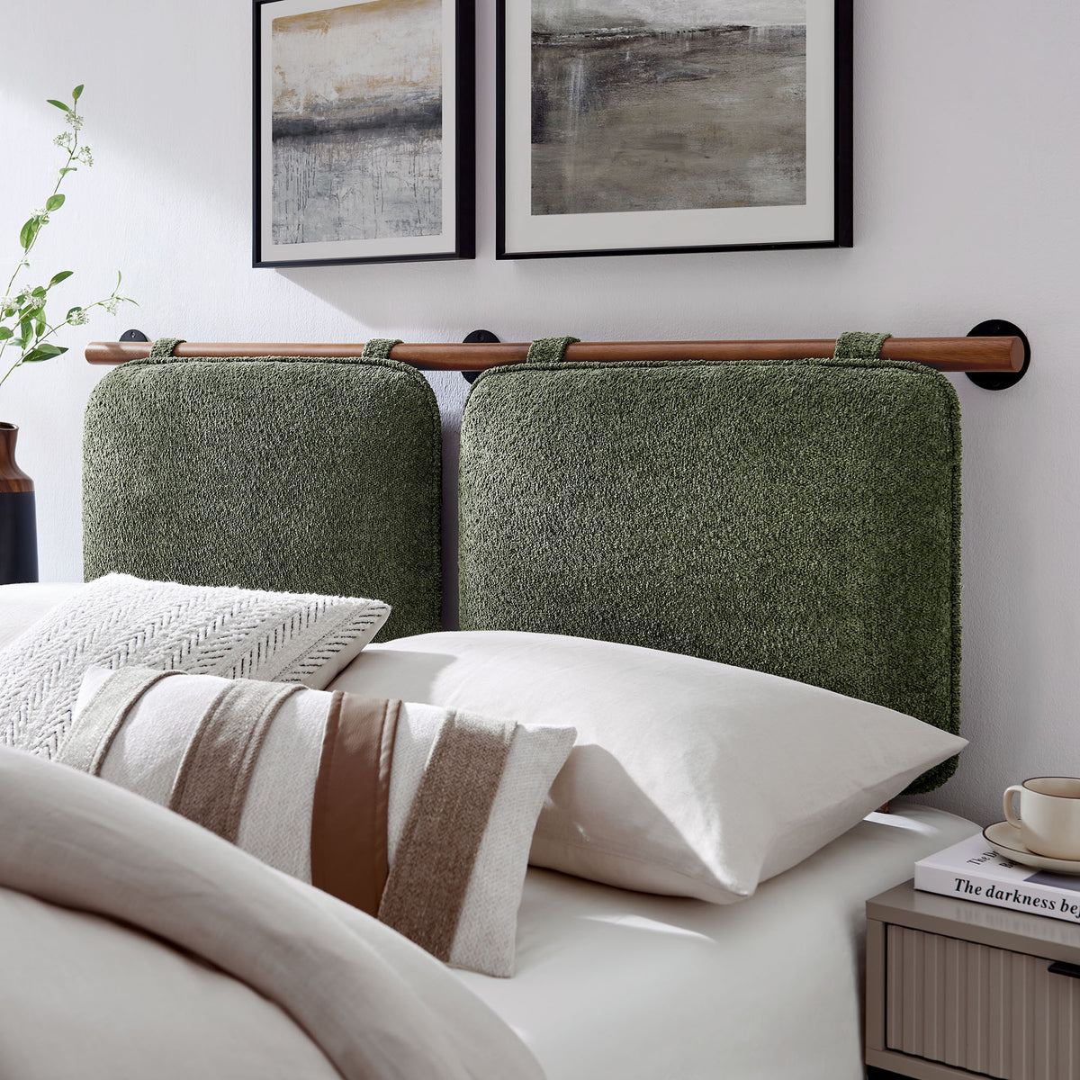 Anela Wall-Mounted Chenille Upholstered Queen Headboard - Sage Walnut