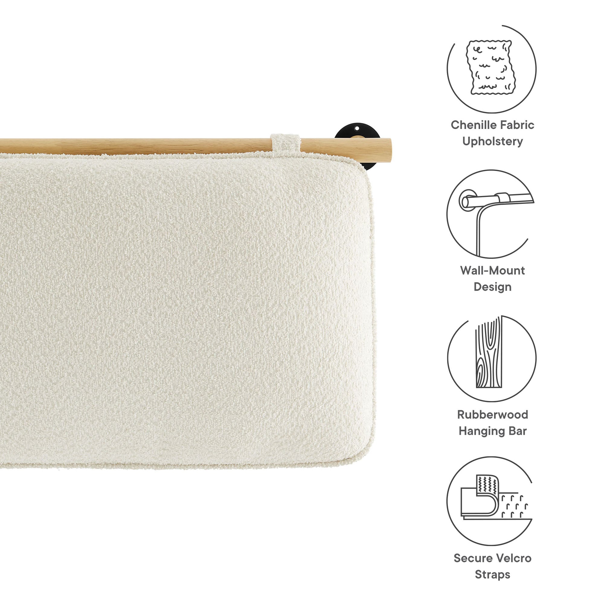 Anela Wall-Mounted Chenille Upholstered King Size Headboard - Cream Natural