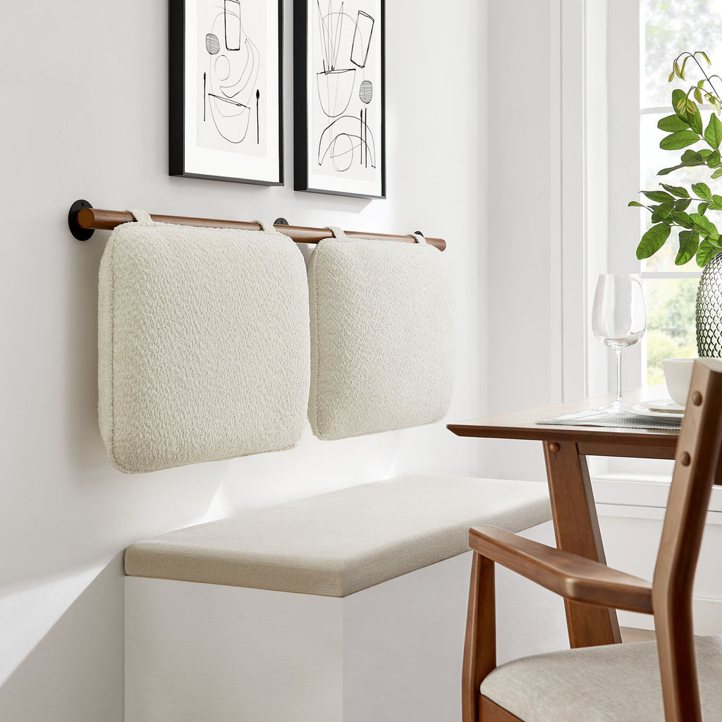 Anela Wall-Mounted Chenille Upholstered King Size Headboard - Cream Walnut
