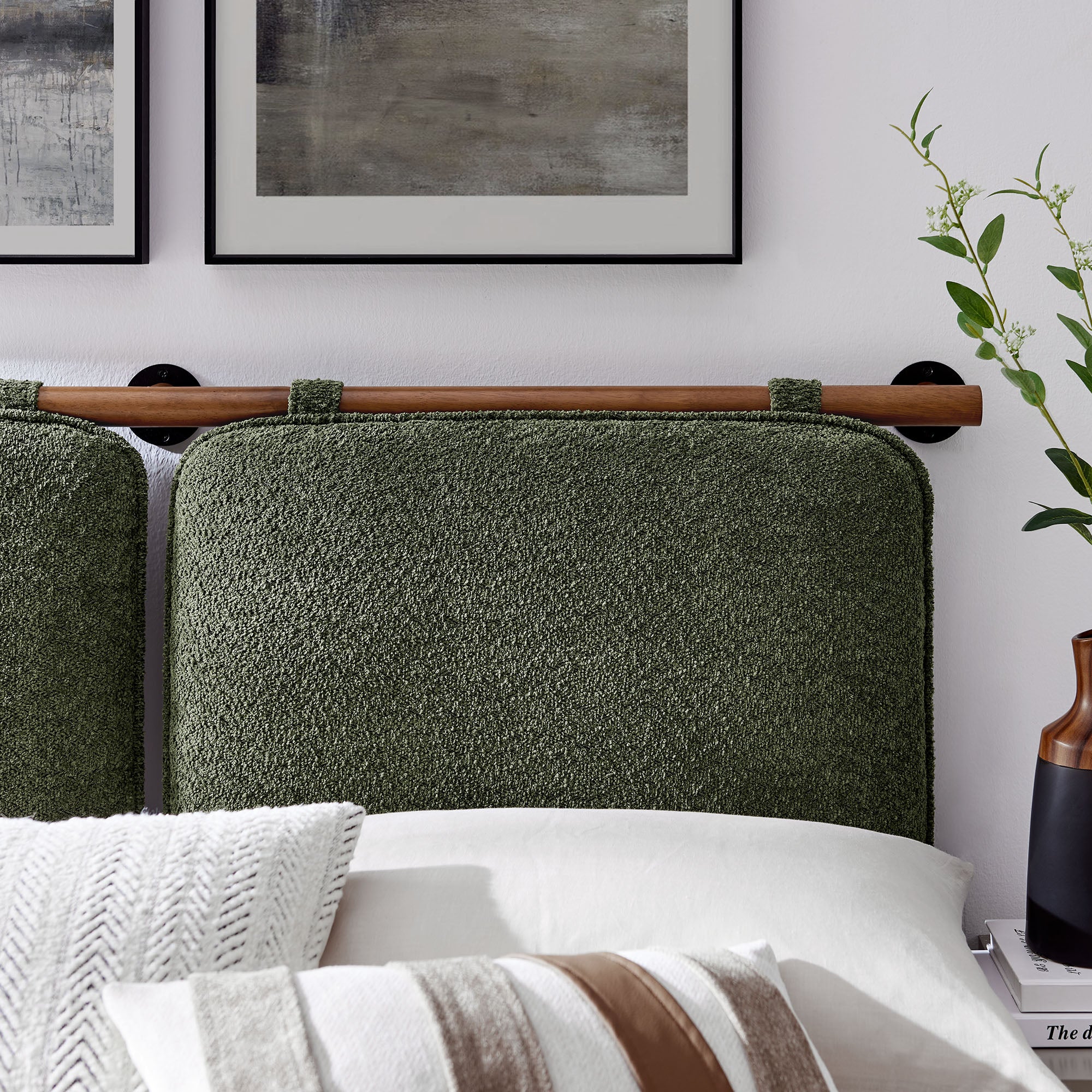 Anela Wall-Mounted Chenille Upholstered King Size Headboard - Sage Walnut