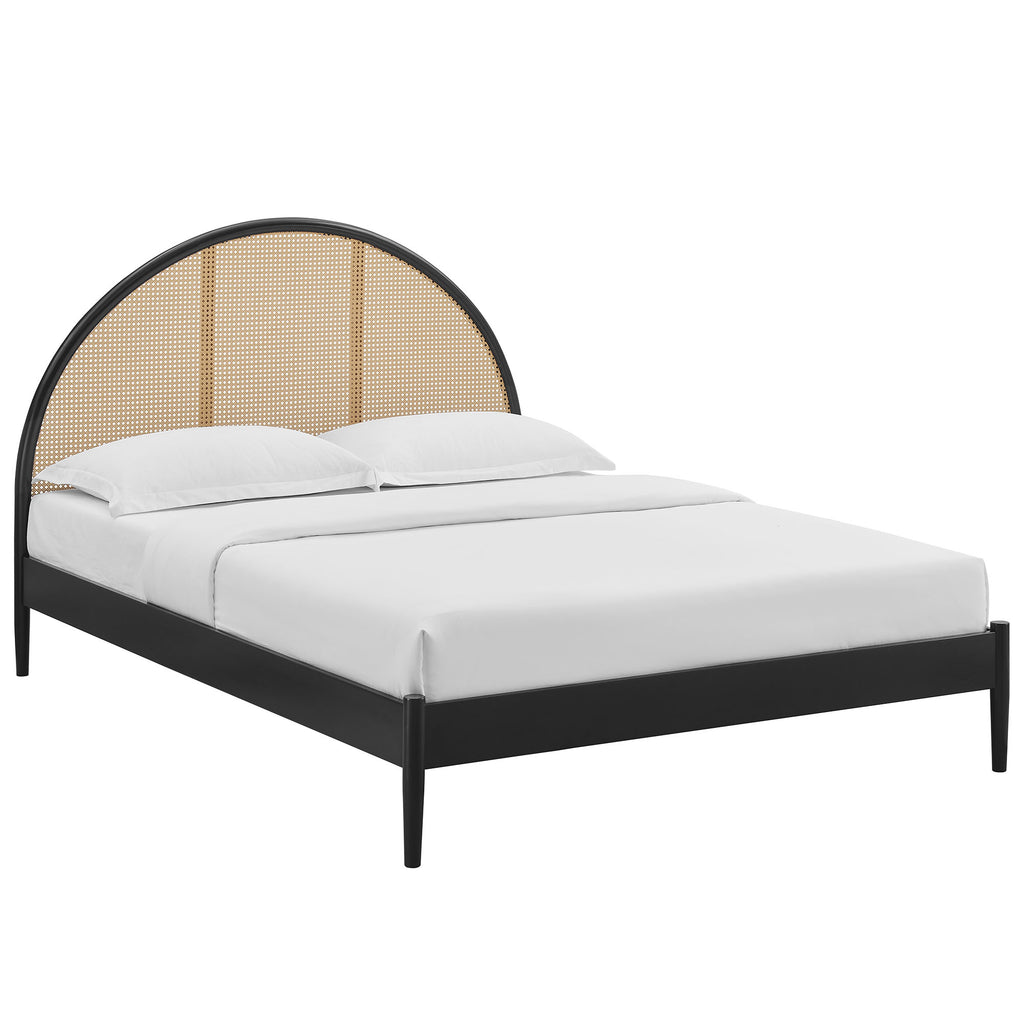 Odette Queen Arched Rattan Cane Platform Bed - Black