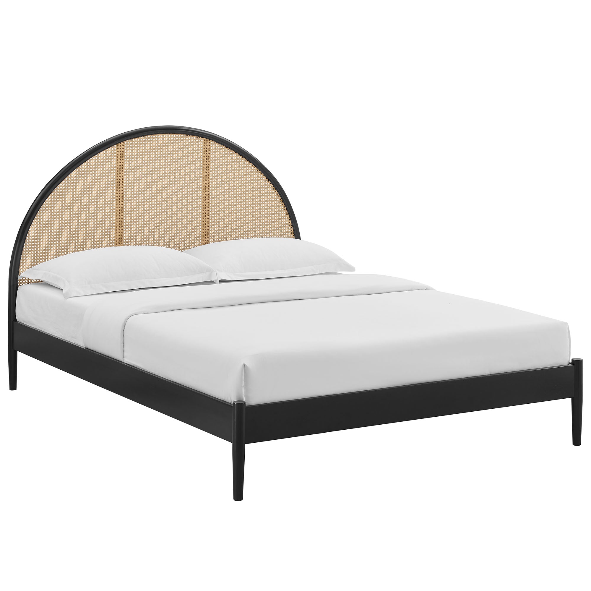 Odette Queen Arched Rattan Cane Platform Bed - Black
