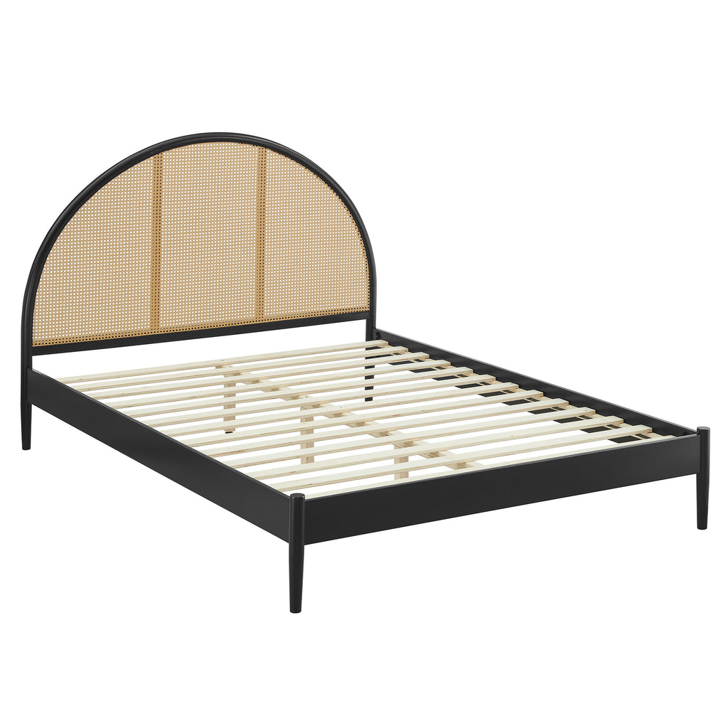 Odette Queen Arched Rattan Cane Platform Bed - Black