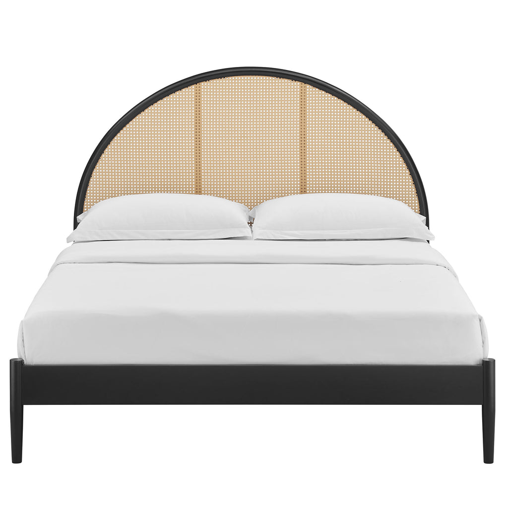 Odette Queen Arched Rattan Cane Platform Bed - Black