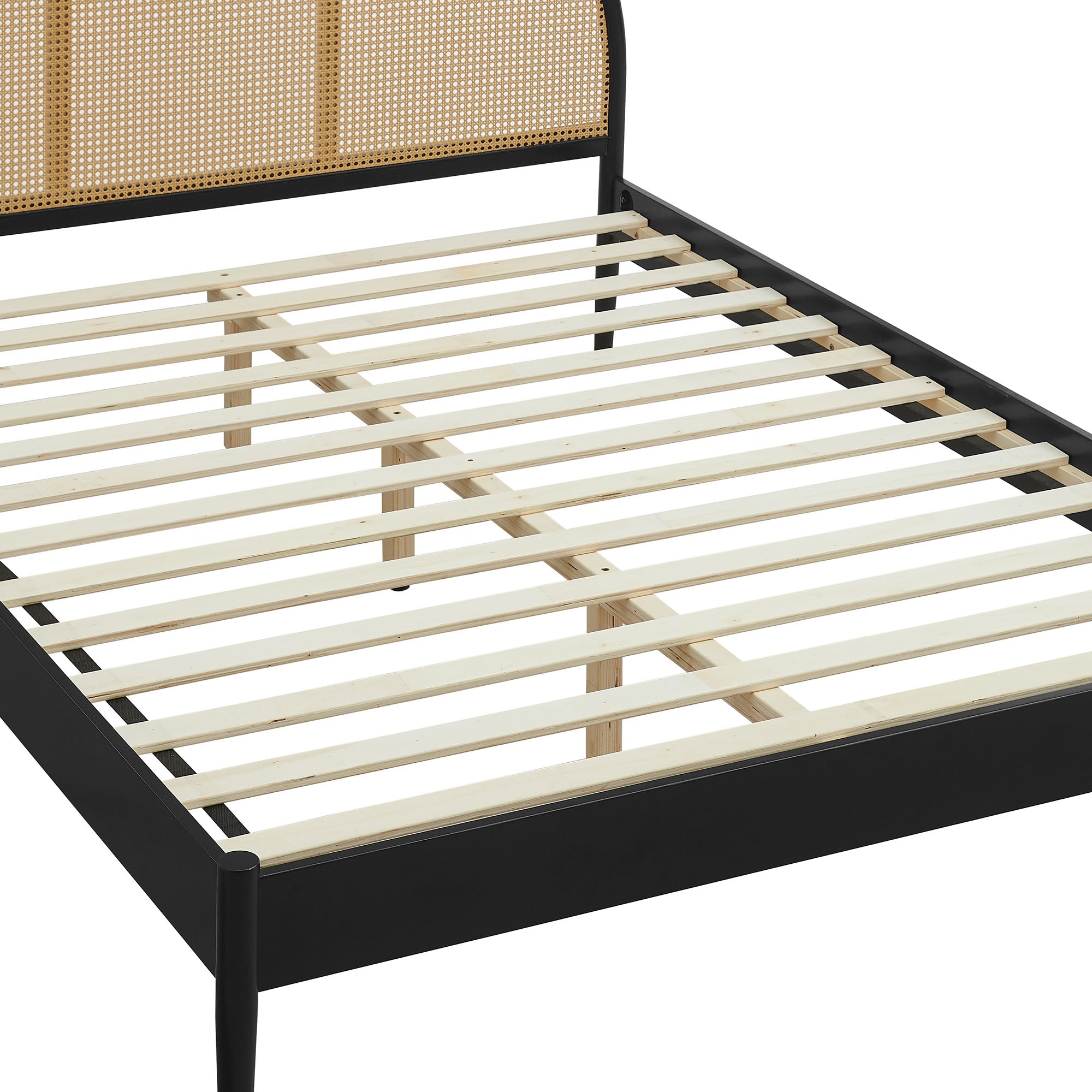 Odette Queen Arched Rattan Cane Platform Bed - Black