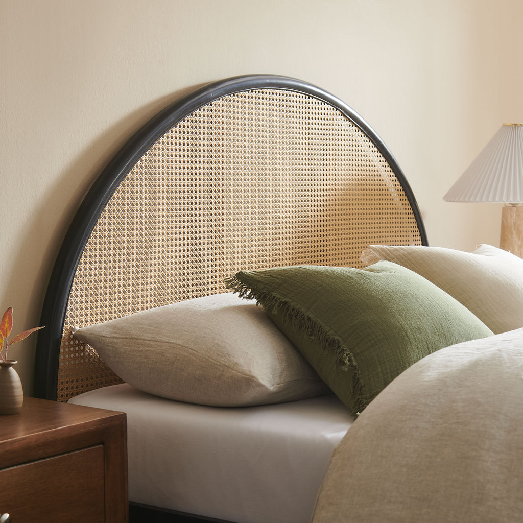 Odette Queen Arched Rattan Cane Platform Bed - Black