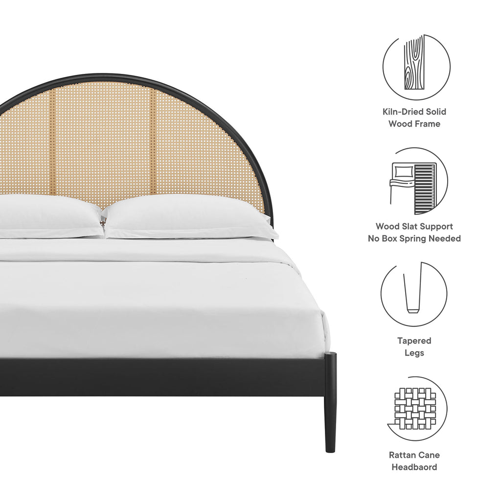 Odette Queen Arched Rattan Cane Platform Bed - Black