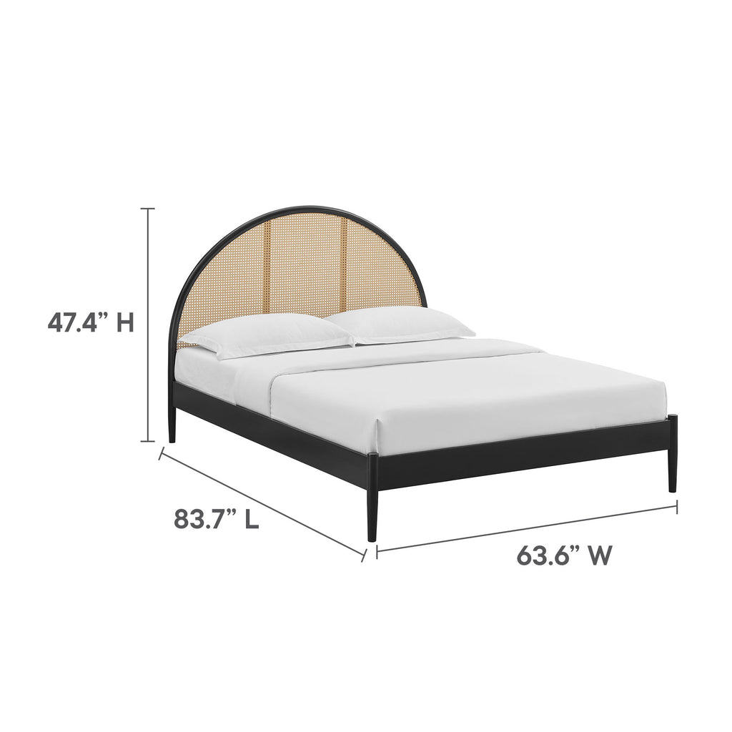 Odette Queen Arched Rattan Cane Platform Bed - Black
