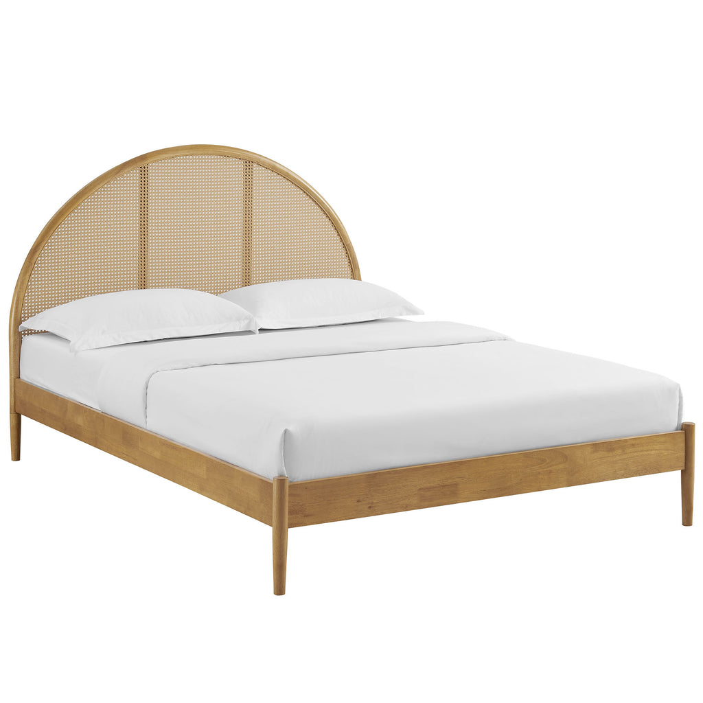 Odette Queen Arched Rattan Cane Platform Bed - Oak