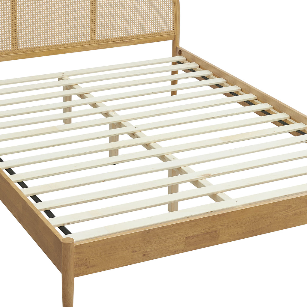 Odette Queen Arched Rattan Cane Platform Bed - Oak